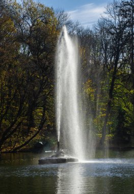 07.11.2020. Uman, Ukrayna. Güneşli bir sonbahar gününde Uman, Ukrayna 'daki Sofiyivsky Parkı' ndaki Sofievsky bahçesindeki yılan çeşmesi.