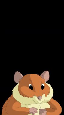 Çizgi film tarzı kızıl bir hamster. Alfa kanalında el yapımı 2D animasyon HD görüntüler izole edildi. Video düzenleme veya vahşi yaşam projeleri için dikey görüntüler