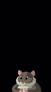 Kahverengimsi gri bir hamster. El yapımı 2D animasyon 4K görüntü alfa kanalında izole edildi. Video düzenleme veya vahşi yaşam projeleri için dikey görüntüler