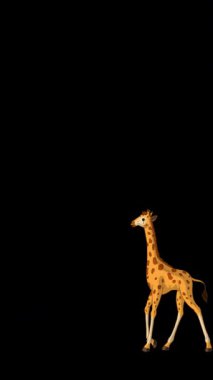 Çizgi film stili zürafa. Alfa kanalında el yapımı 2D animasyon HD görüntüler izole edildi. Video düzenleme veya vahşi yaşam projeleri için dikey görüntüler