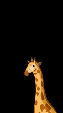 Çizgi film stili zürafa. Alfa kanalında el yapımı 2D animasyon HD görüntüler izole edildi. Video düzenleme veya vahşi yaşam projeleri için dikey görüntüler