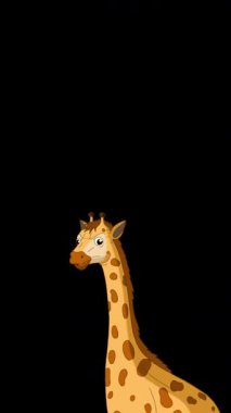 Çizgi film stili zürafa. Alfa kanalında el yapımı 2D animasyon HD görüntüler izole edildi. Video düzenleme veya vahşi yaşam projeleri için dikey görüntüler