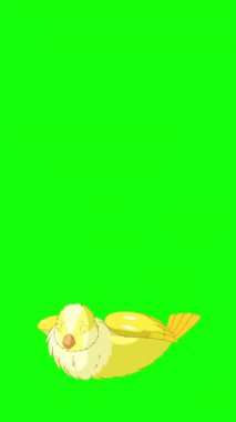 Çizgi film tarzı sarı kanarya kuşu. El yapımı 2D animasyon HD görüntüler yeşil ekranda izole edildi. Video düzenleme veya vahşi yaşam projeleri için dikey görüntüler