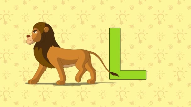 Lion. Engelse Zoo alfabet - letter L — Stockvideo