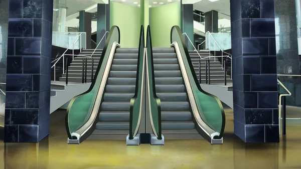 Entrée du bâtiment avec escalator . — Photo