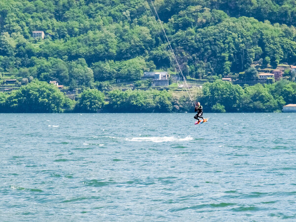 Kitesurfing action at the lake