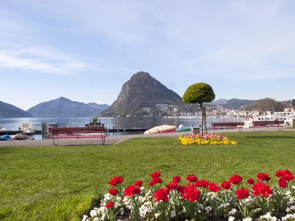 Lugano, Garden at the lake — Stock Photo, Image