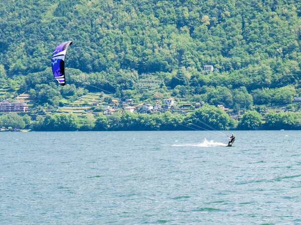 Kitesurfing action at the lake