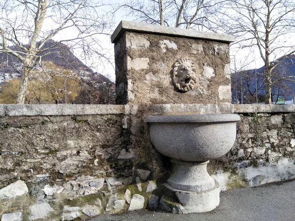 Lugano Switzerland February 2018 Ancient Fountain Lion Head — Stock Photo, Image