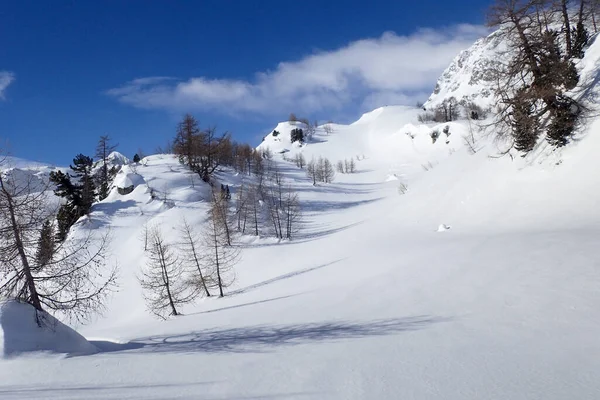 Casaccia Schweiz Winterlandschaft Lareccio Kanäle Und Colombepass — Stockfoto