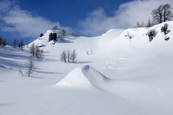 Casaccia Szwajcaria Krajobraz Zimowy Kanały Lareccio Przełęcz Colombe — Zdjęcie stockowe