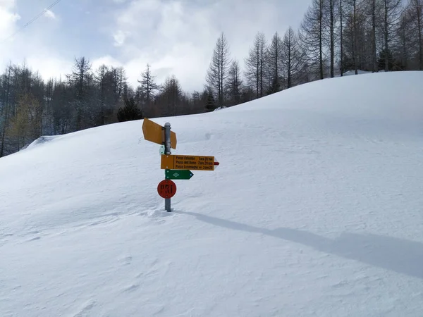 Casaccia Switzerland Indication Signs Paths Lareccio Canals Colombe Pass — Stock Photo, Image