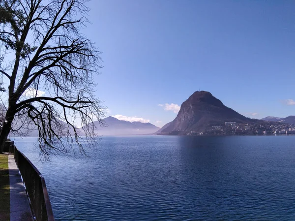 Лугано Швейцария Вид Озеро Озеро — стоковое фото