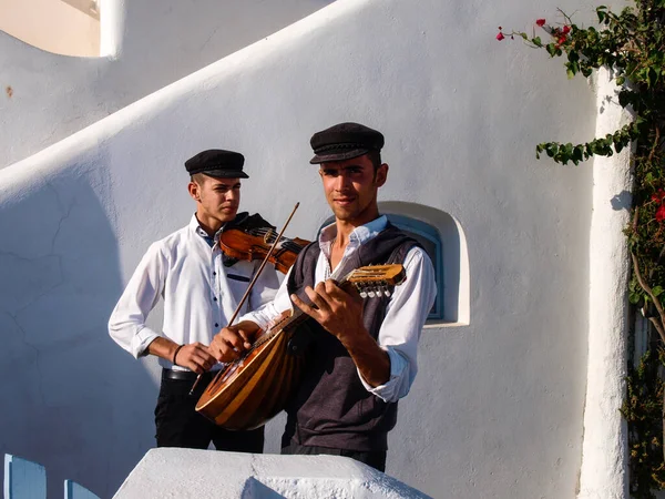 Santorini Grecia Septiembre 2017 Violinistas Para Una Ceremonia Boda — Foto de Stock