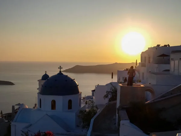 Santorini Řecko Panorama Při Západu Slunce Noci — Stock fotografie