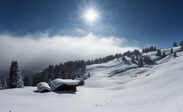 Schamserberg Schweiz Vinterlandskap Schamserberg Och Piz Beverin Naturpark — Stockfoto