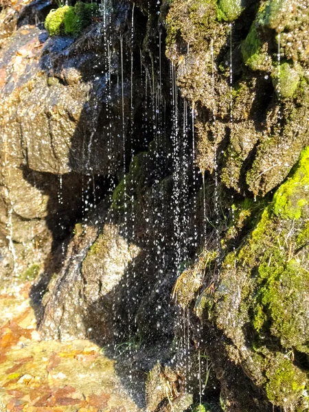 Gotas de água caem da parede de rocha — Fotografia de Stock