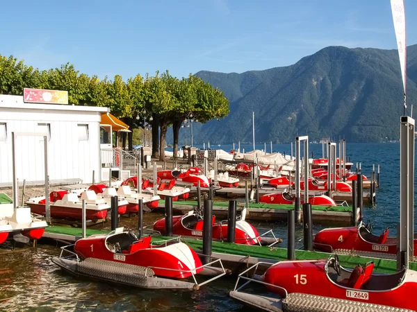 Lugano, Švýcarsko. historické šlapadla — Stock fotografie