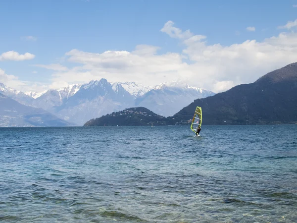 Windsurfer fun in a day of Breva — Stock Photo, Image