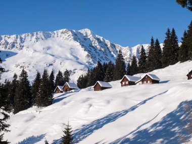 Karlı dağ dağ evi ahşap