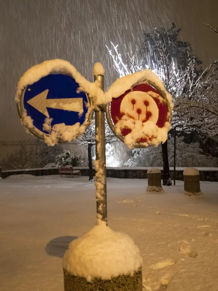 Queda de neve à noite — Fotografia de Stock