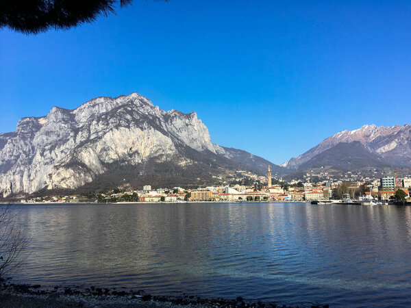 Lecco, Italy: View of the town from the opposite bank