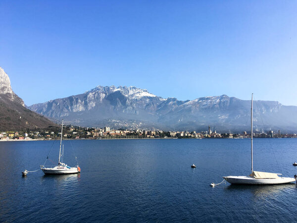Lecco, Italy: View of the town from the opposite bank