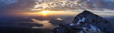 Pilatus, Switzerland: panorama from the top in the light of dawn