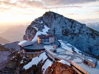 Pilatus, Switzerland: panorama from the top in the light of dawn