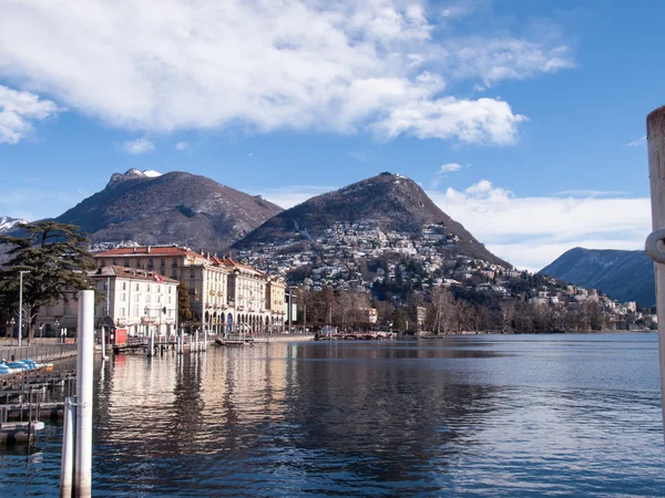 Luagno, Monte Bre snowy — Stock Photo, Image