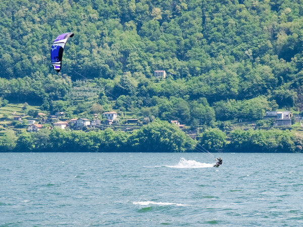 Kitesurfing action at the lake