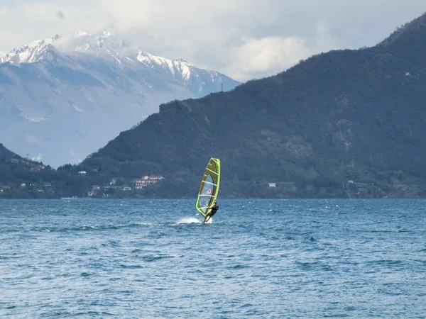 Windsurfer fun in a day of Breva — Stock Photo, Image