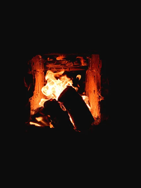 Bonfire Cozy Fire Place Burning Wooden Logs — Stock Photo, Image