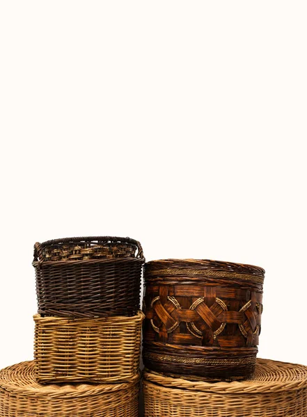 Backdrop Mockup Background Wicker Craft Straw Osier Reed Baskets Home — Stock Photo, Image