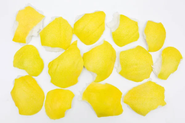 Yellow Background Pieces Pomelo Citrus Fruit Peel Isolated White Background — Stock Photo, Image