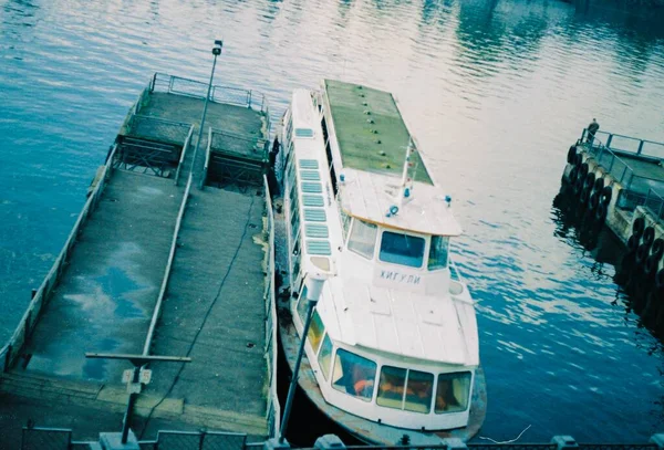 Velhos Barcos Barcaça Porto Cidade Ucraniana Kherson Chamado Zhiguli Filme — Fotografia de Stock