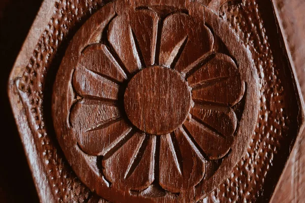 Floral Carved Design Old Vintage Cabinet Macro Close Retro Furniture — Stock Photo, Image