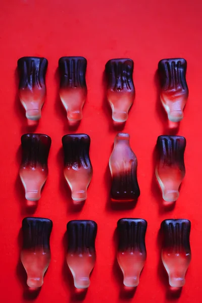 Cola Gummy Jelly Four Rows Candies Bottle Shape Flavour Taste — Stock Photo, Image