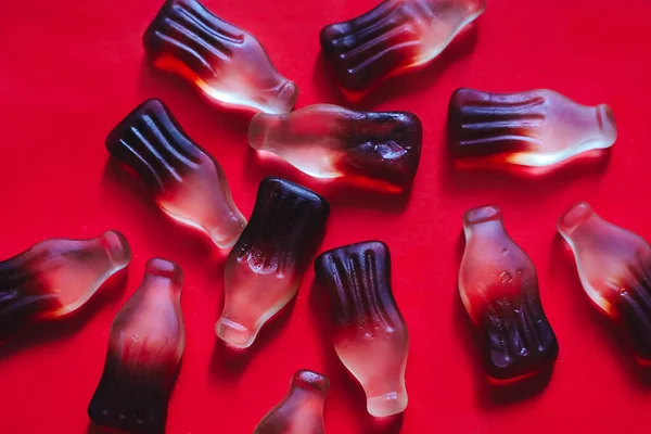 Caramelos Gelatina Gomosa Cola Forma Botella Fondo Dulce —  Fotos de Stock
