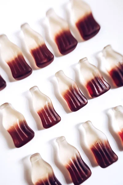 Close Macro Cola Flavoured Gummy Jelly Candies Bottle Shape — Stock Photo, Image