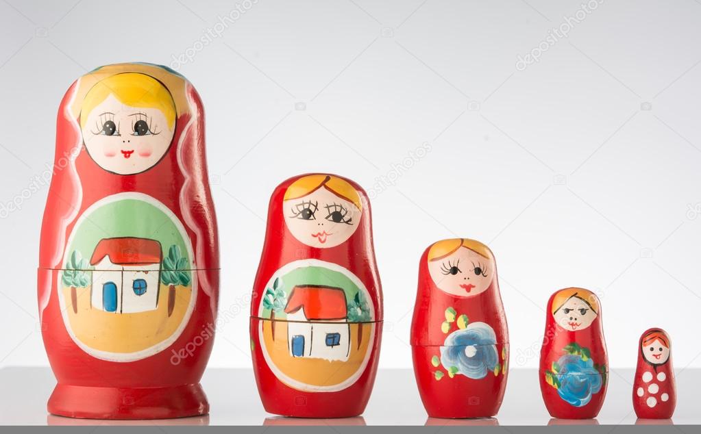 Russian dolls line up.