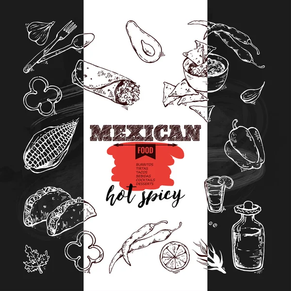 Iconos dibujados a mano comida mexicana . — Vector de stock