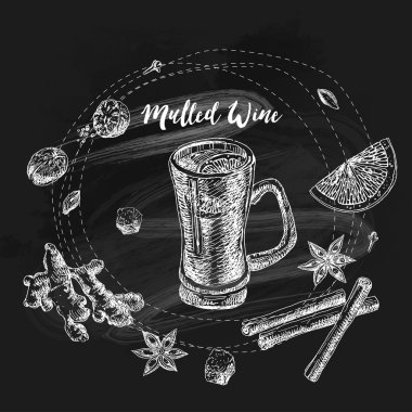 Mulled şarap ayarla, çizilmiş malzemeyi teslim. Aroma madde yemek.
