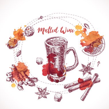 Mulled şarap ayarla, çizilmiş malzemeyi teslim. Aroma madde yemek.