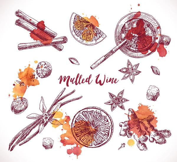 Mulled şarap ayarla, çizilmiş malzemeyi teslim. Aroma madde yemek.