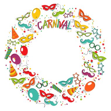 Karnaval simgeler ve nesnelerle şenlikli sayfa