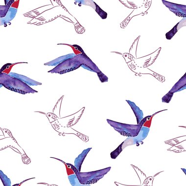 Kuşlar ve çiçekler ile sorunsuz suluboya arka plan