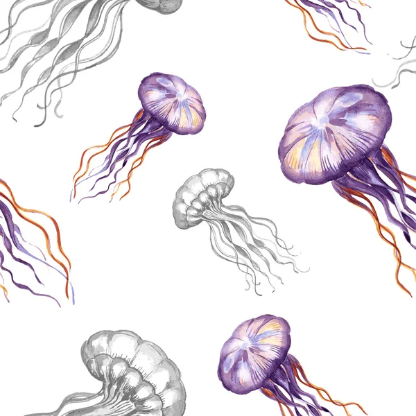 Ręcznie rysowane akwarela meduzy — Wektor stockowy