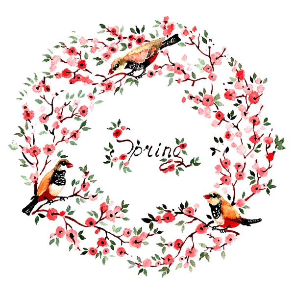 「春」文字花のグリーティング カード — ストックベクタ