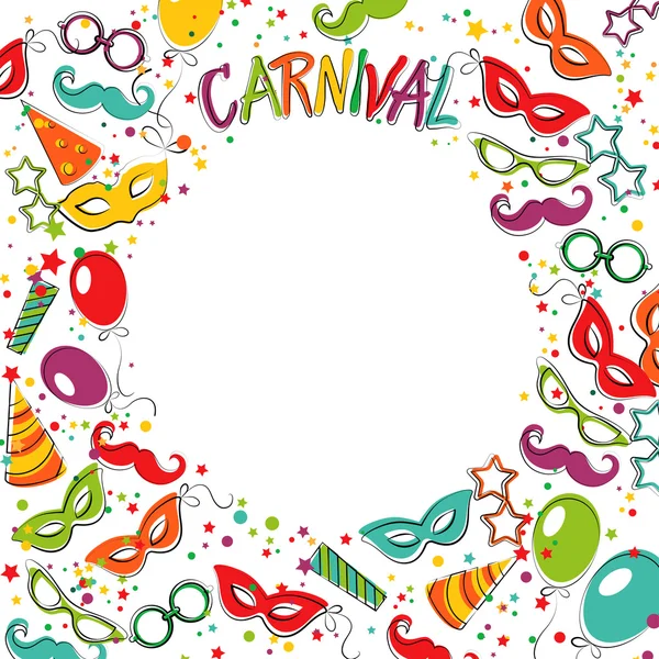 Festive page with carnival icons and objects — Stock Vector